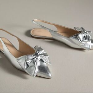 Silver Slingback Flats with Bow NWT